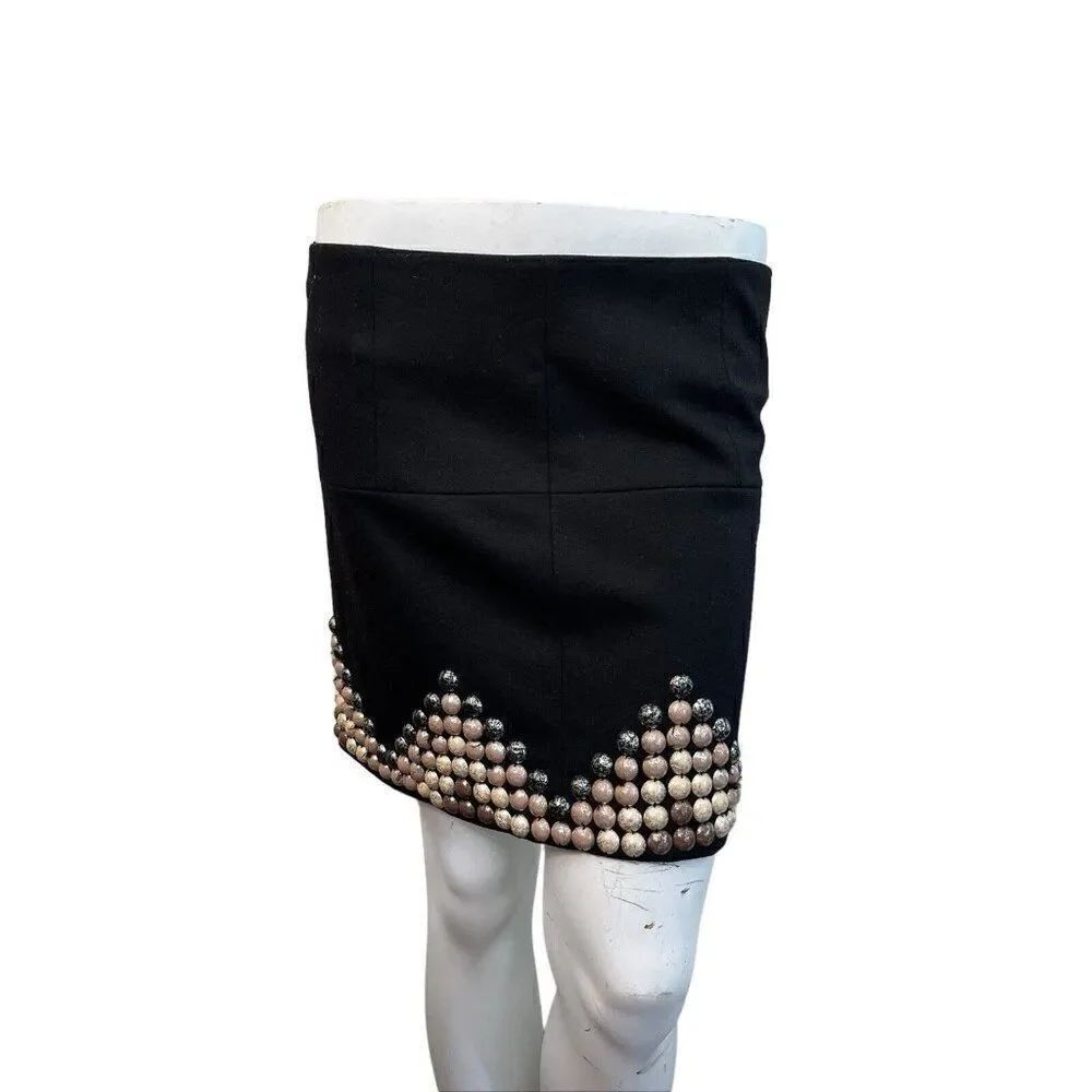 Diane Von Furstenberg Size 2 Mini Skirt Black Wool Studded Lined Jeweled Vintage